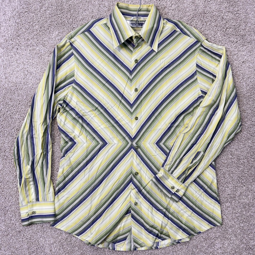 7 Diamonds Shirt Mens XXL Striped Long Sleeve Button Down Green EUC
